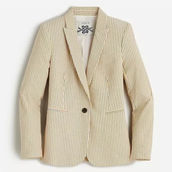 NWOT J. Crew Parke Seersucker Striped Single Breasted Blazer Jacket Preppy 4