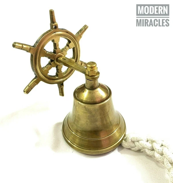Cloche de bateau en laiton antique avec corde