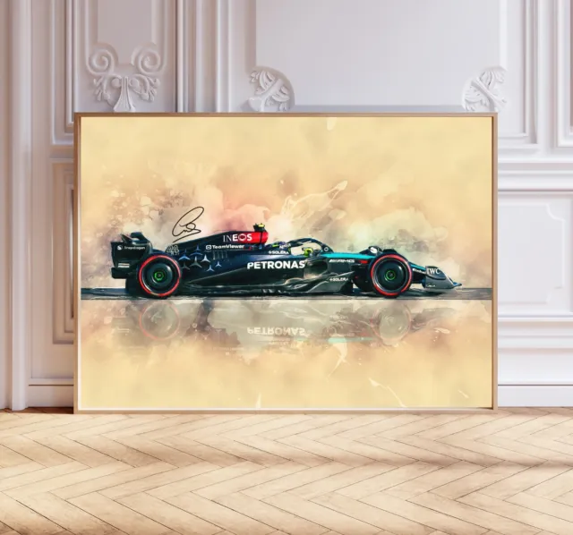 Lewis Hamilton 2024 Mercedes F1 Car Poster Print, Signed, Formula 1 Wall Art