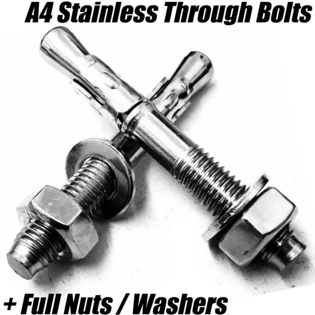 M10 A4 316 Marine Stainless Steel Through Bolt Anchor Rag Rawl Throughbolts