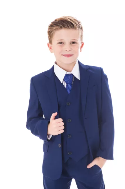 Boys Blue Suits Royal Blue Suit Navy Formal Wedding PageBoy Party Prom 5pc Suit