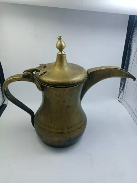 Antique Rare Used Brass Kuwati Dallah Marked Arabic Coffee Pot Jug Gulf Handmade