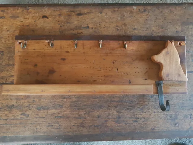 vintage key rack / holder - dog lead hook - victorian pine