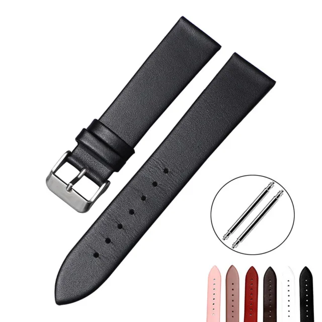 Men's Ultra-thin Genuine Leather Watch Strap Band 12mm 14mm 16mm 18mm 20mm 22mm