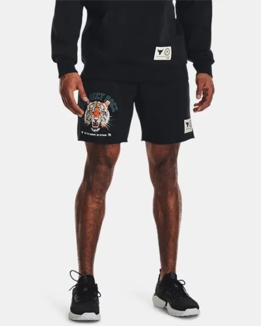 PROJECT ROCK UNDER Armour Black Rival Fleece Tiger Shorts Men’s Size ...