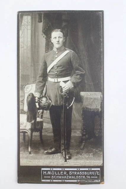 CDV Foto Soldat mit Pickelhaube und Säbel Strassburg