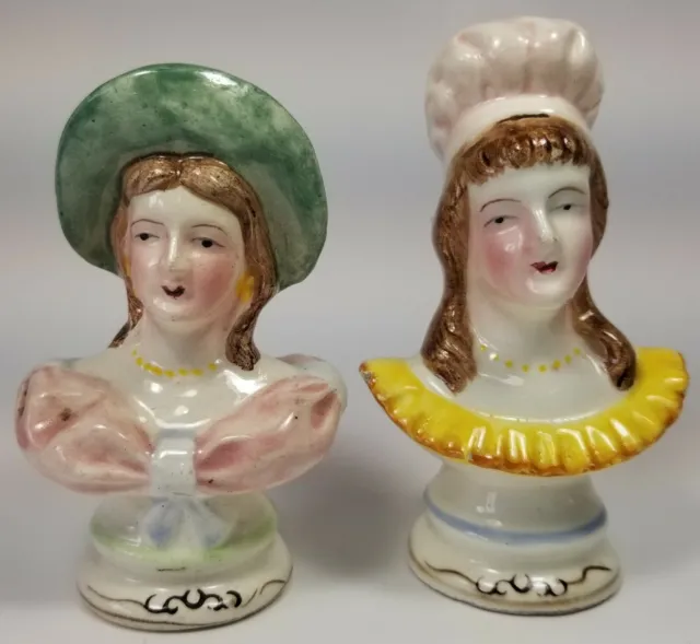 Salt and Pepper Shakers Ladies in Hats Porcelain Hand Painted Japan  A9 SP