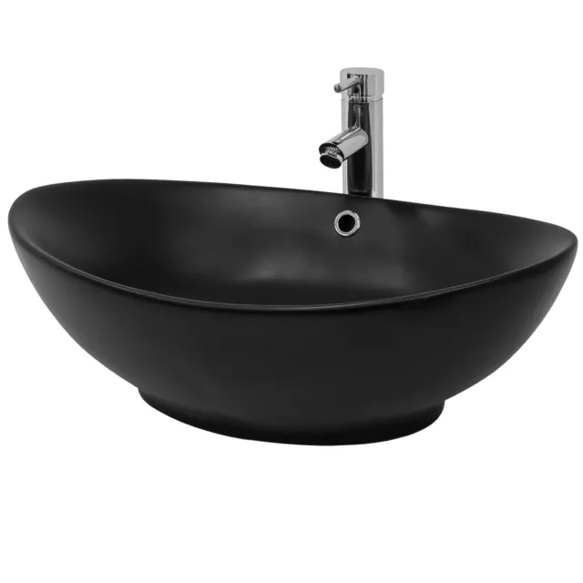 Lavabo noir en céramique vasque à poser 590 x 380 x 190 mm trop-plein inclus