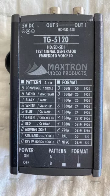 MAXTRON TG-5120 HD/SD-SDI Test Signal Generator Embedded Voice Audio CH ID