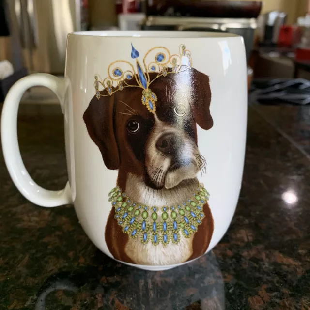 Coffee Mug Cup Queen Crown Jeweled Dog Boxer Fab Funky Certified International