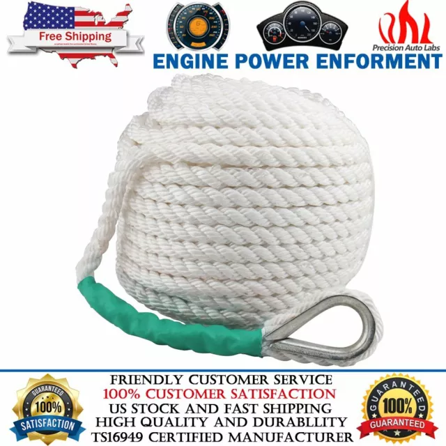 1/2″ X 200′ Anchor Line White Three Braid Nylon Rope Boat Sailboat With Thimble