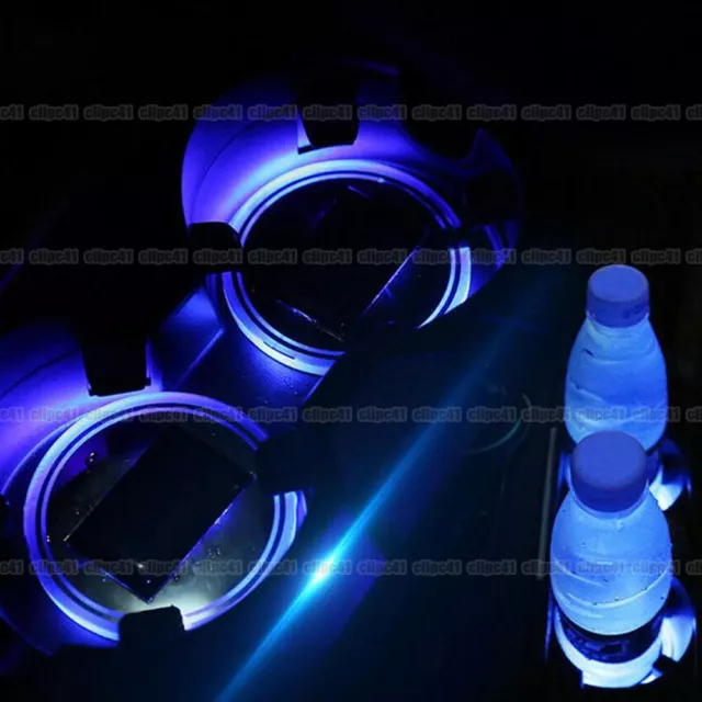 2Pcs Blue LED Solar Cup Pad Car Accessories Light Cover Interior Lights Cup Mat