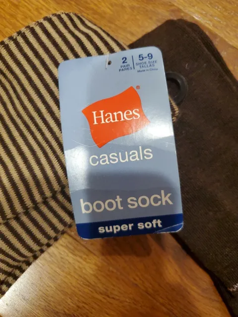 New Hanes Sz 5-9 Casuals Boot Socks 2 Pair Brown Light Brown Stripes Green 2