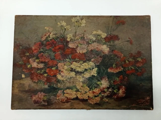 Ancien Tableau Impressionniste signé Huile Sur Toile Nature Morte Aux Fleurs