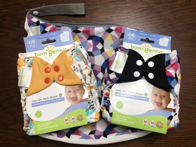 3 Pc Lot Bumgenius Alicia Louis Original 4.0 Lk 5.0 Pocket Diaper Outing Wet bag