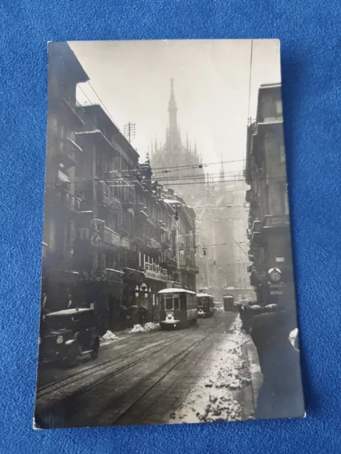 Cartolina Viaggiata Milano sotto la neve Corso Vittorio Emanuele con Tram 7/2/33