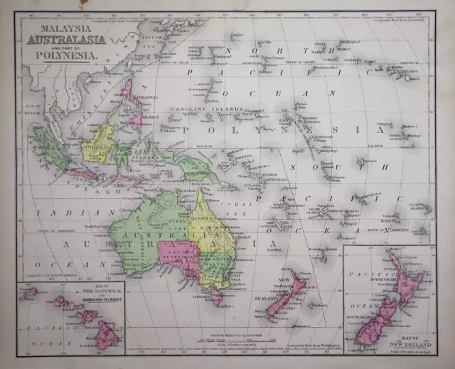 Old 1871 Cowperthwait Atlas Map ~ AUSTRALASIA - POLYNESIA (10x12) -#1086