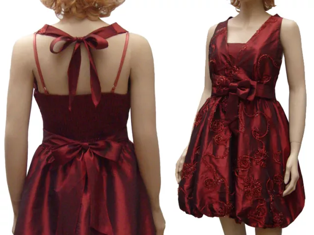 Robe soirée mariage demoiselle d'honneur BOULE TAFFETAS BORDEAUX Taille 38 3