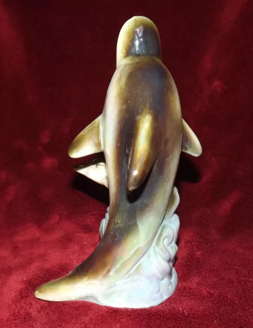 Dolphin Porpoise Figurine 8" Mother & Baby Waves Slick Pearlescent Hand Paiinted 3