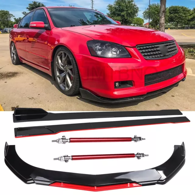 For Nissan Maxima 2009-2015 Front Bumper Lip Splitter + Side Skirts + Strut Rods