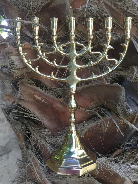 Menorah Smaltata Blu A 7 Rami Con Simboli Delle 12 Tribù - 12x10cm, Decorazione Religiosa - Foto 3