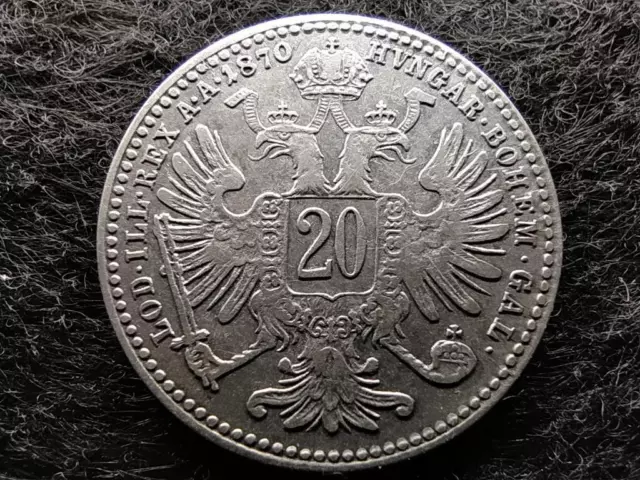 Austria Ferenc József .500 silver 20 Krajcár 1870