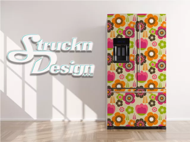 Floral Flower Pattern Colorful Design Fridge Freezer Wrap Side Door Vinyl Decal