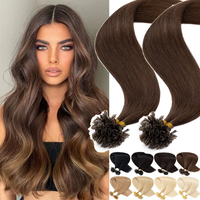 Pre Bonded Keratin Glue Fusion Nail U Tips 100% Remy Human Hair Extensions Brown