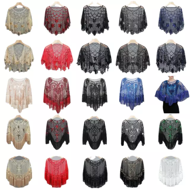 Women's Cape Up Shrug For 1920s Gatsby Sequin Evening Wraps Bridal Wedding Shawl