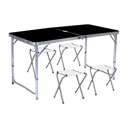 Camping Table 120cm Black With 4 Chair Kiliroo