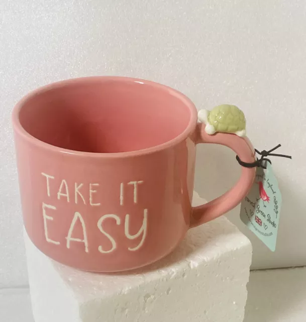 TAKE IT EASY Glazed pink  With Turtle NEW Mug