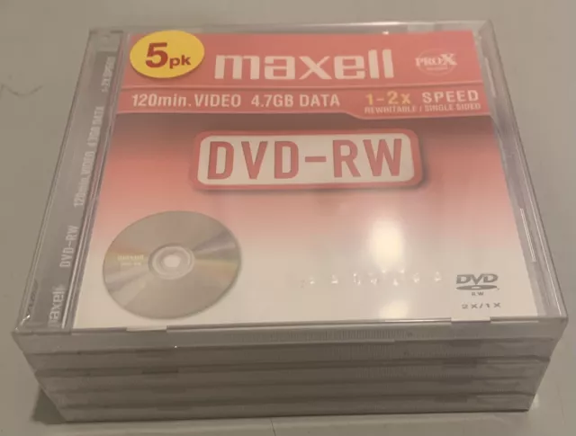 DVD Vierge MAXWELL DVD RW 120 Min Video 4.7GB DATA 1-2x Speed. Neuf.