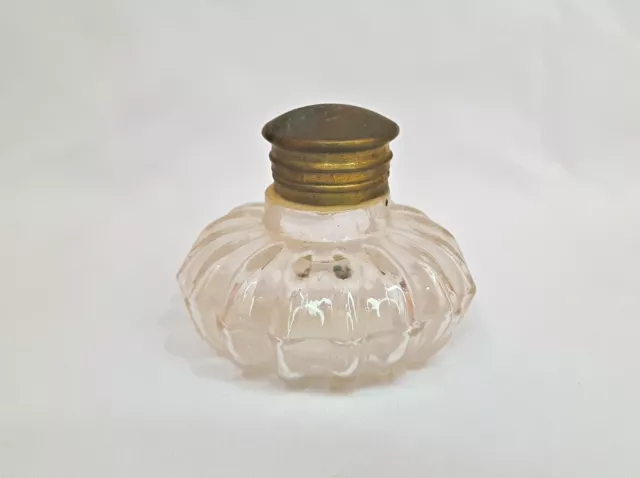 Antique Style Glass Ink Pot: Round Clear Thick glass Inkwell with Brass Cap 2