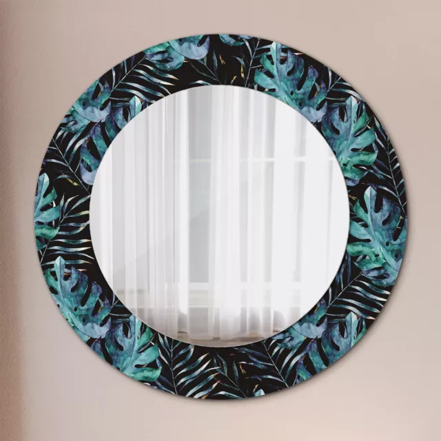 Rond Miroir Décoratif Avec Cadre en Verre avec Motif Imprimé Feuilles exotiques