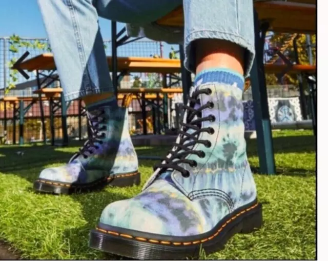 DOC MARTENS 1460 Pascal Blue Tie Dye Leather Lace Up Boots Women Size ...