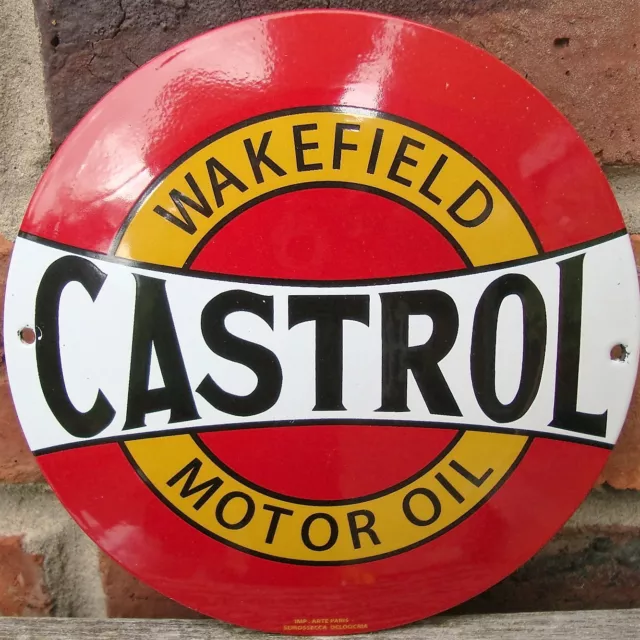 Castrol Emaille Schild Rund Garage Benzin Öl Gläsern Porzellan VAC167