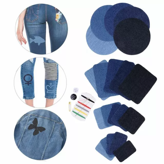 20PCS Denim Patches DIY Iron On Denim Elbow Patches Repair Pants For Jean  Clothing Pants badges Apparel Sewing Fabric