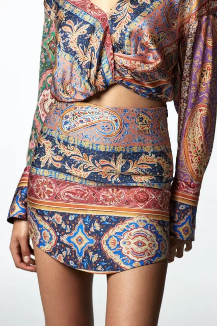 ZARA PRINTED CROPPED blouse & printed Skirt with knot matching Set Co ord  Set £69.99 - PicClick UK