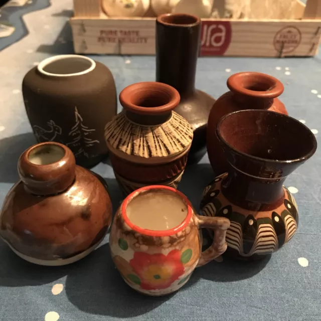 Konvolut alte Kleine Vasen, 7 Stück, Keramik, ca. 5, 6, 7 und 9 cm H