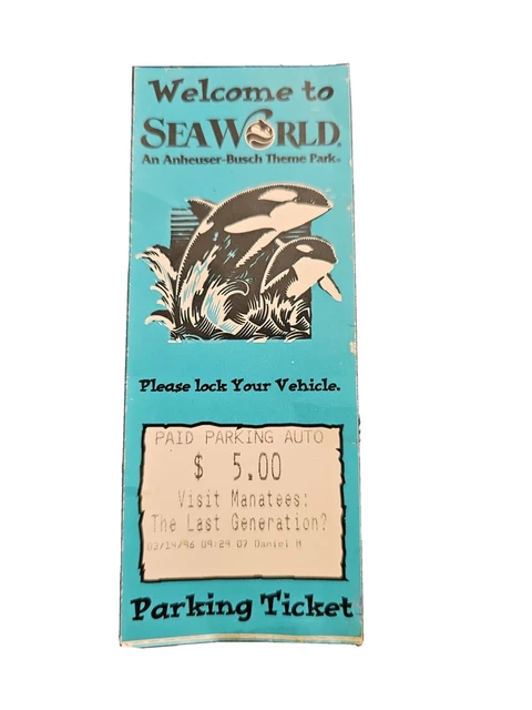 1997 Sea World Orlando Park Ticket Shamu Killer Whale
