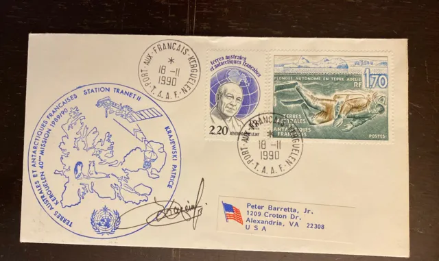11/18/90 French TAAF Polar Cover Kerguelen Antarctica Signed, 107-64