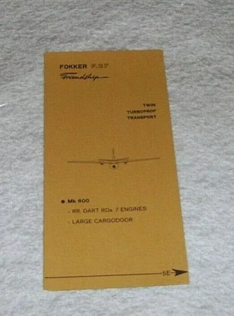 FOKKER F.27 FRIENDSHIP TWIN TURBOPROP TRANSPORT Mk 600 AIRCRAFT BROCHURE 1972