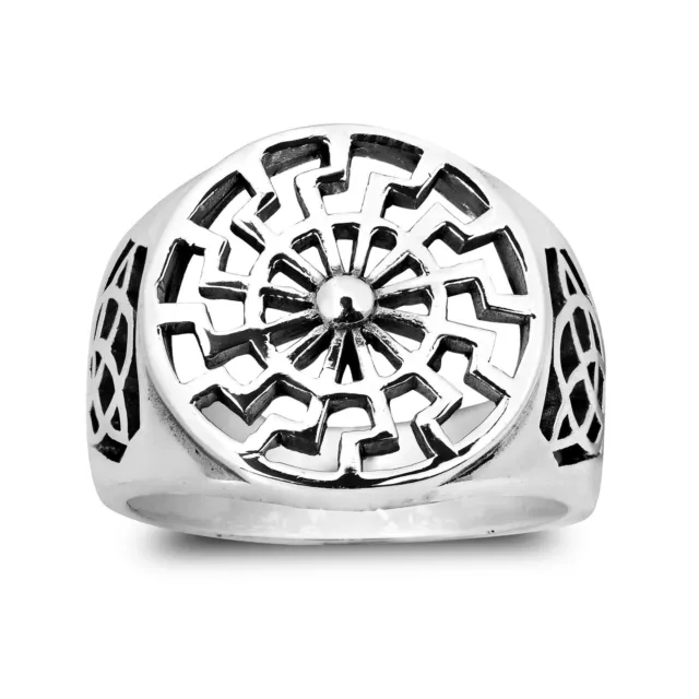 Black Sun Wheel Celtic Knot Sterling Silver Ring-8