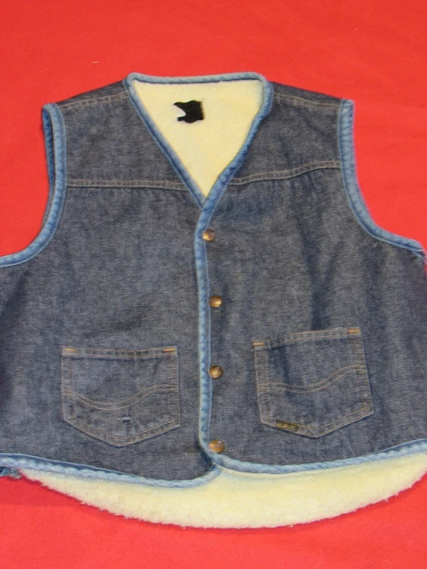 Vintage Youth Roebucks Sherpa Lined Denim Vest Size L