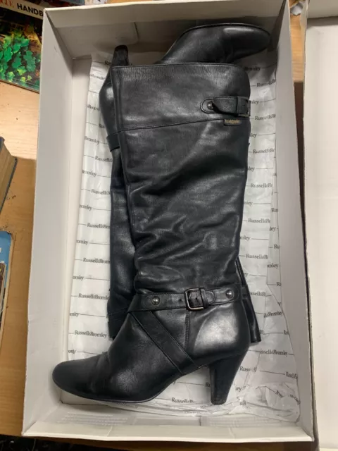 Rare Russell & Bromley " BUCK-UP " UK 6.5 Cuir Noir Genou Bottes & Boite (P8)