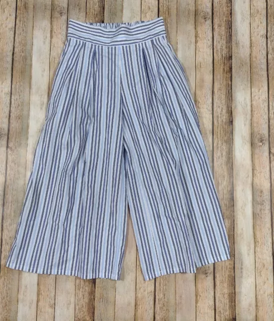 Misa Los Angeles Striped Cropped Wide Leg High Rise Pants Size XS Blue Pull On