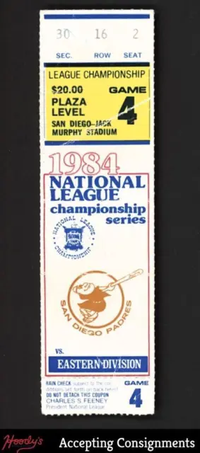 1984 National League Championship Series Ticket Game 4 Sec 30 Padres vs. Cubs