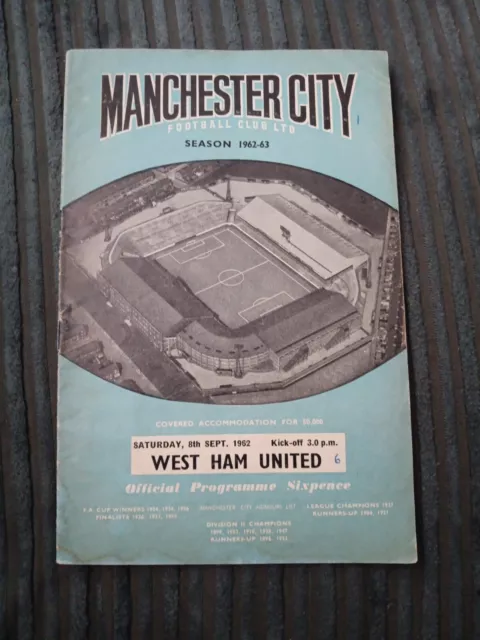 Man City V West Ham 8th September 1962 Football Programme