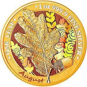 Germania 2019 5 Mark Oak Leaf - 12 Months Series - August 1 Oz silber Münze