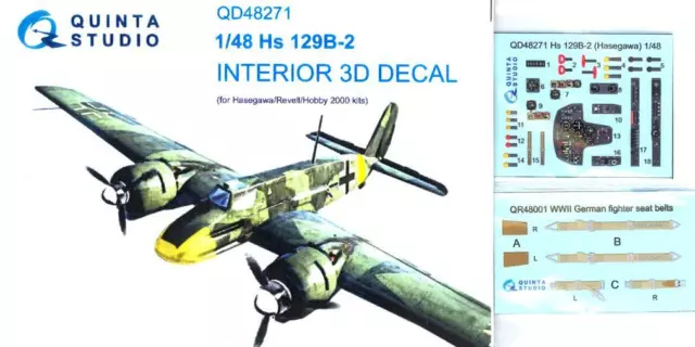 Quinta Studios 1/48 HENSCHEL Hs-129B-2 3D DECAL COLORED INTERIOR SET Hasegawa ++